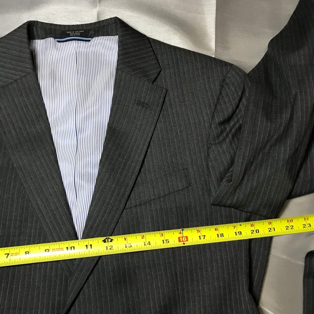 Tommy Hilfiger Mens 100% Wool Pinstripe Suit Charcoal Grey 40R Jacket 34R Pants - Picture 8 of 16
